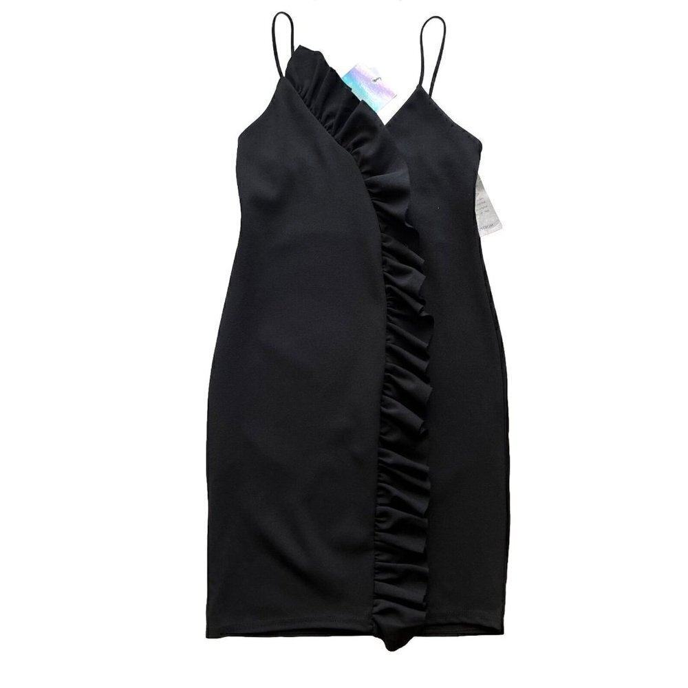 Missguided Bodycon Dress Womens Size 4 Black Spaghetti Straps Ruffles NWT